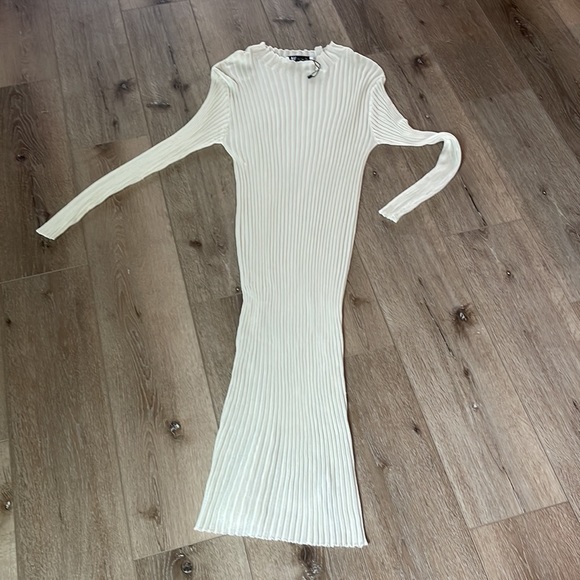 NWOT Zara Cream Ribbed Bodycon Maxi Dress - Picture 5 of 7